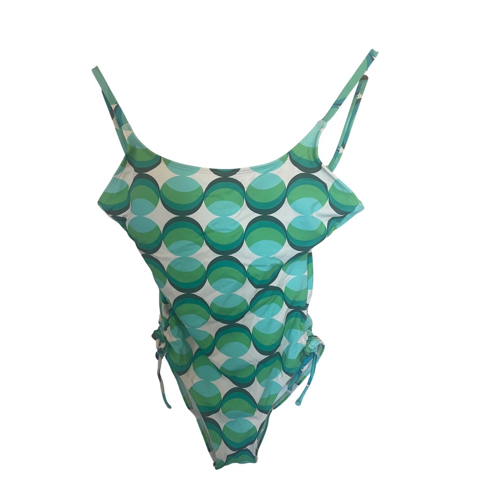 Womens 70s Style Retro Mod One Piece Swimsuit Medium Psychedelic Ruched Sides